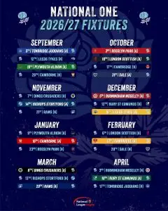 National One 2026-27 Fixtures
